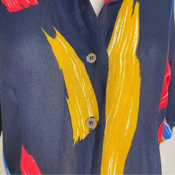 Vintage 1970s Christian Dior Paint brush strokes semi sheer button up blouse top - Picture 6 of 15